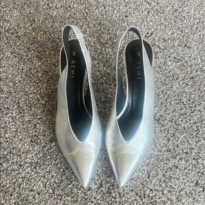 M. Gemi Metallic Silver Slingback Heels